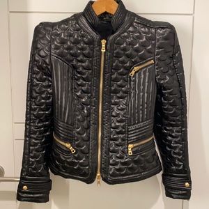Balmain Quilted Faux Leather Biker Jacket, size 38